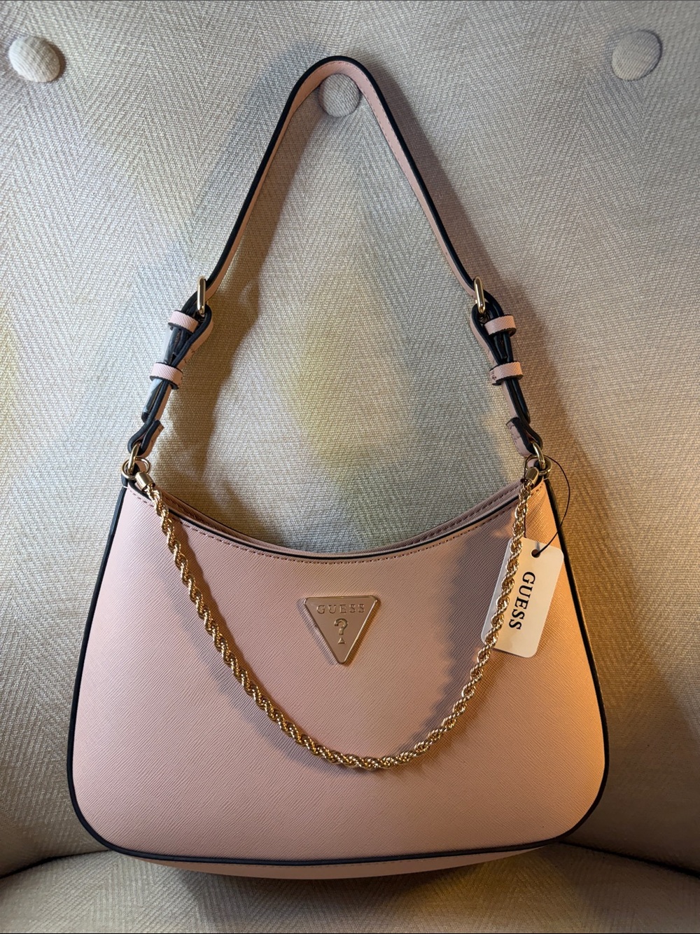 GUESS Blush Pink Shoulder Bag with Gold Chain